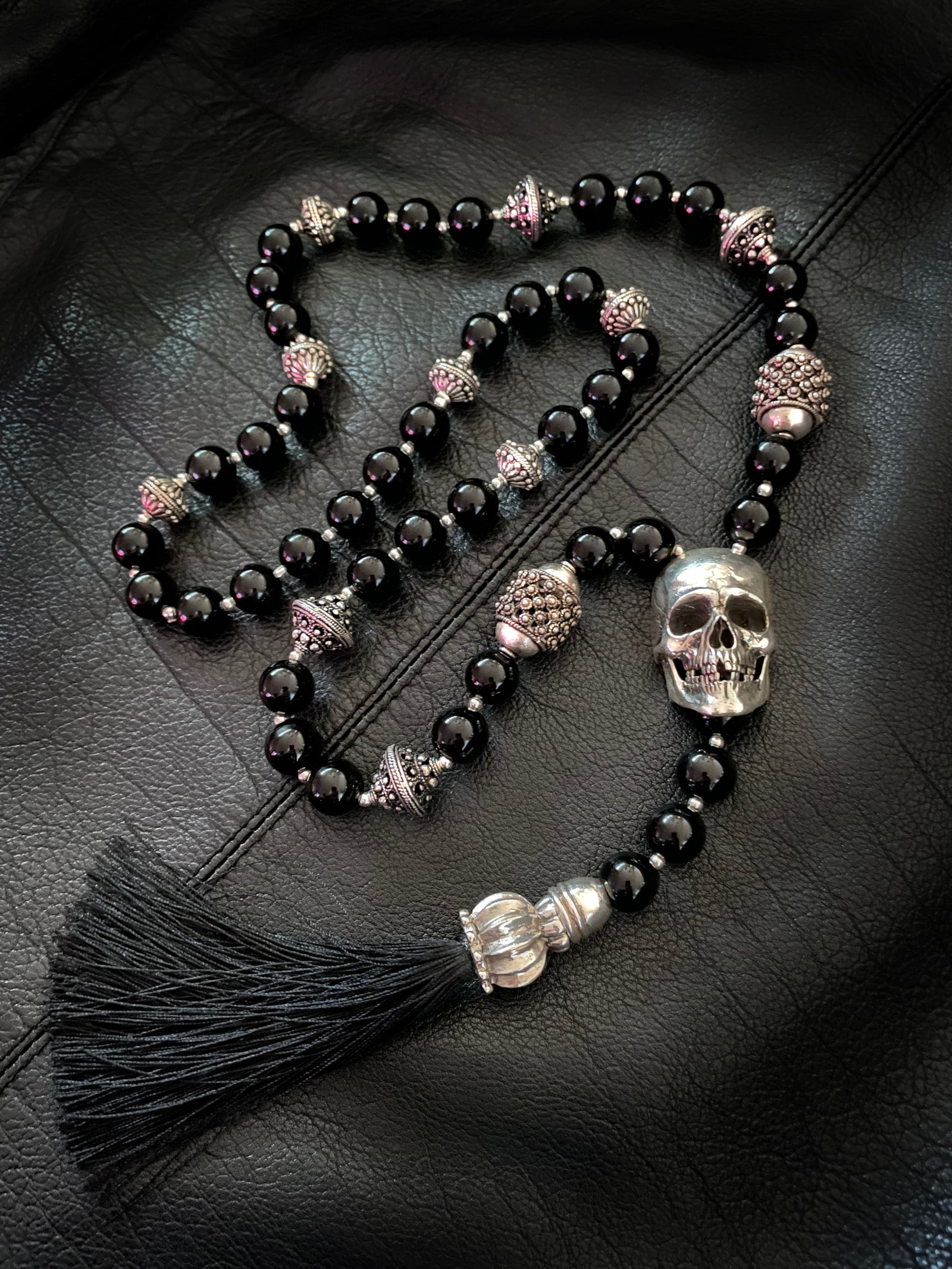 Black Onyx Skull Mala Chain Necklace – Mortis Ores