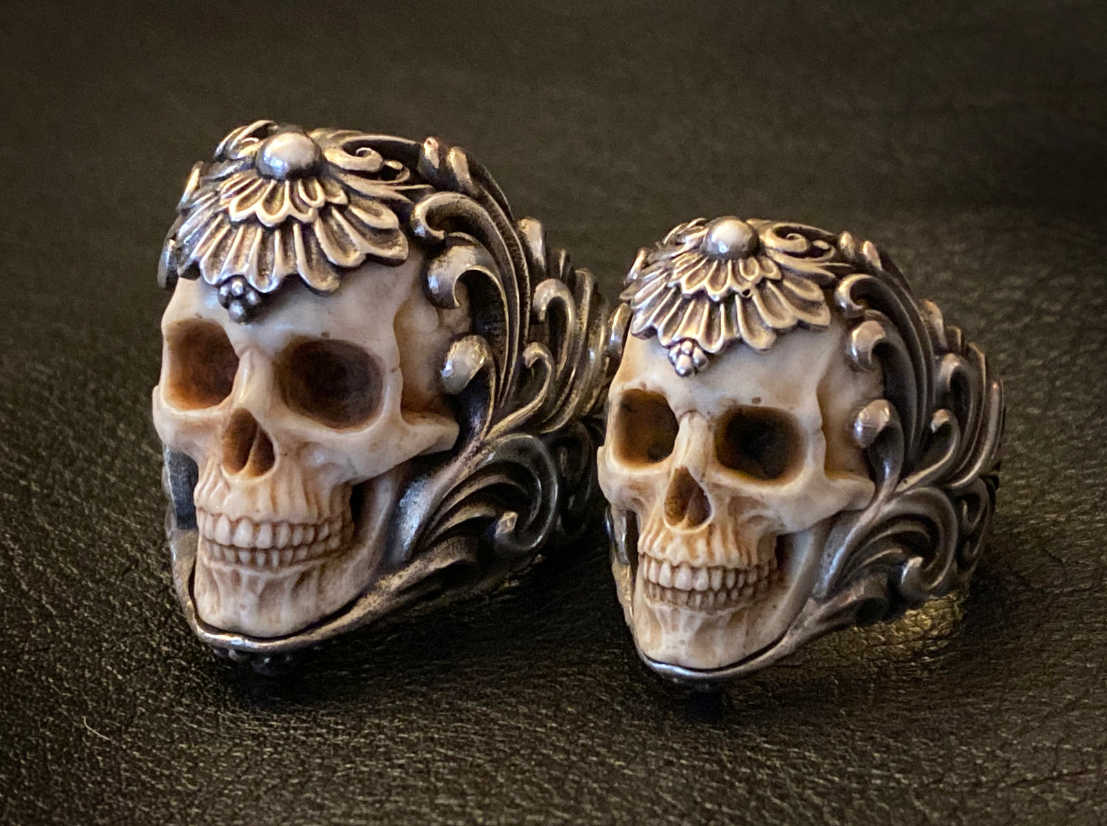 Vintage Polish Floral Armor Antler Skull Ring – Mortis Ores