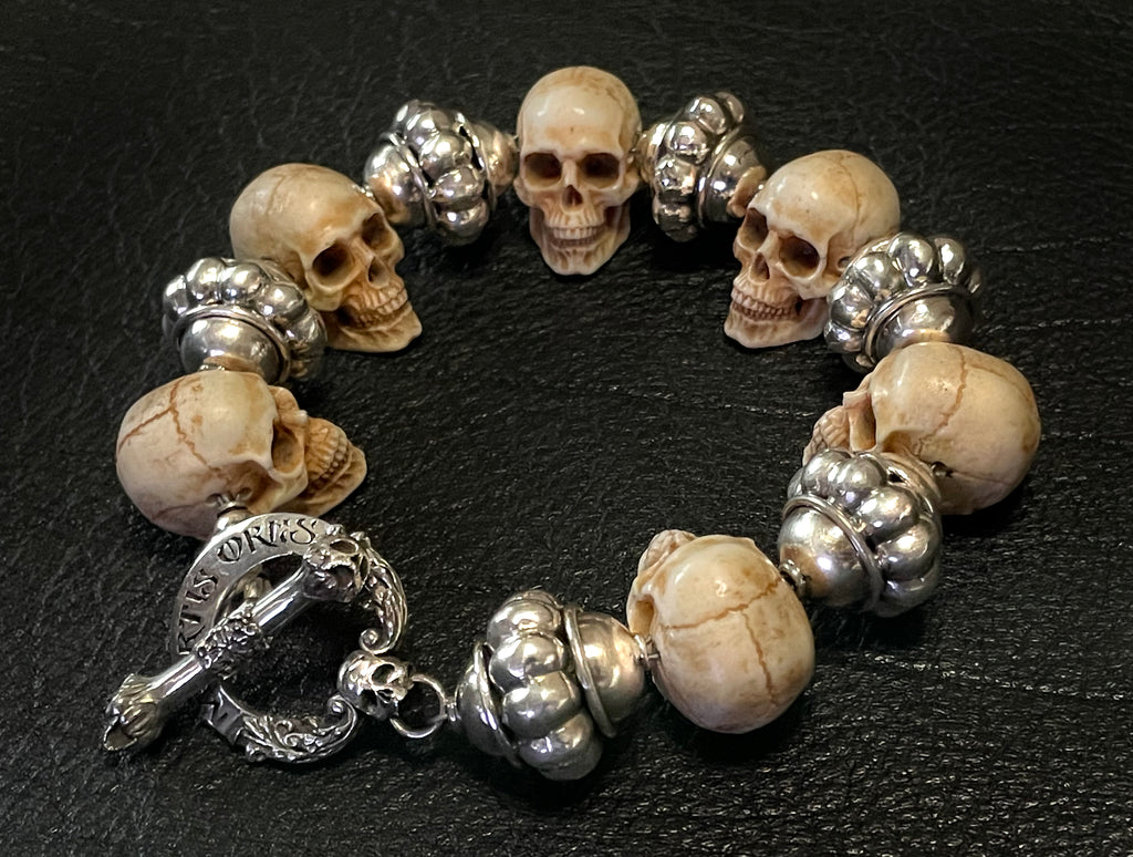 Mortis Ores Antler Skull & Silver Bead Bracelet